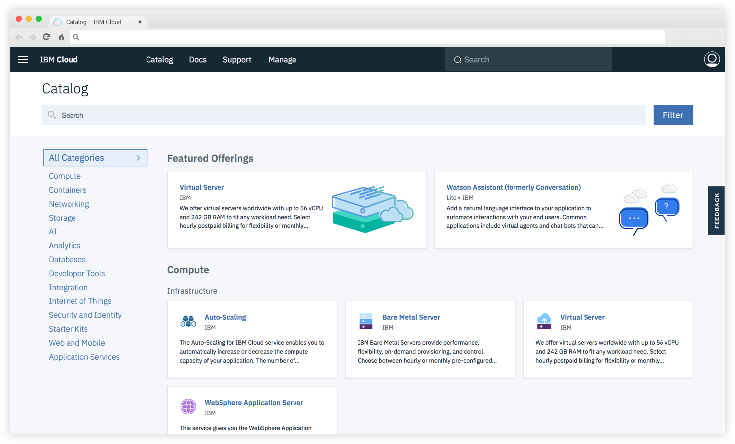 The refreshed IBM Cloud Catalog UI