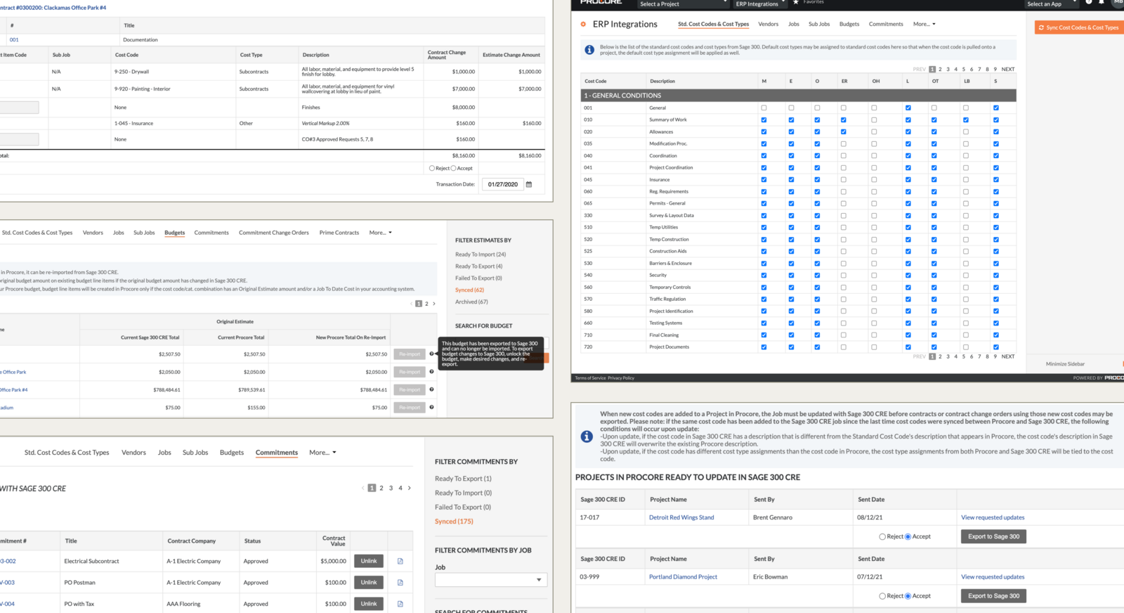 Old ERP Integrations tool screens