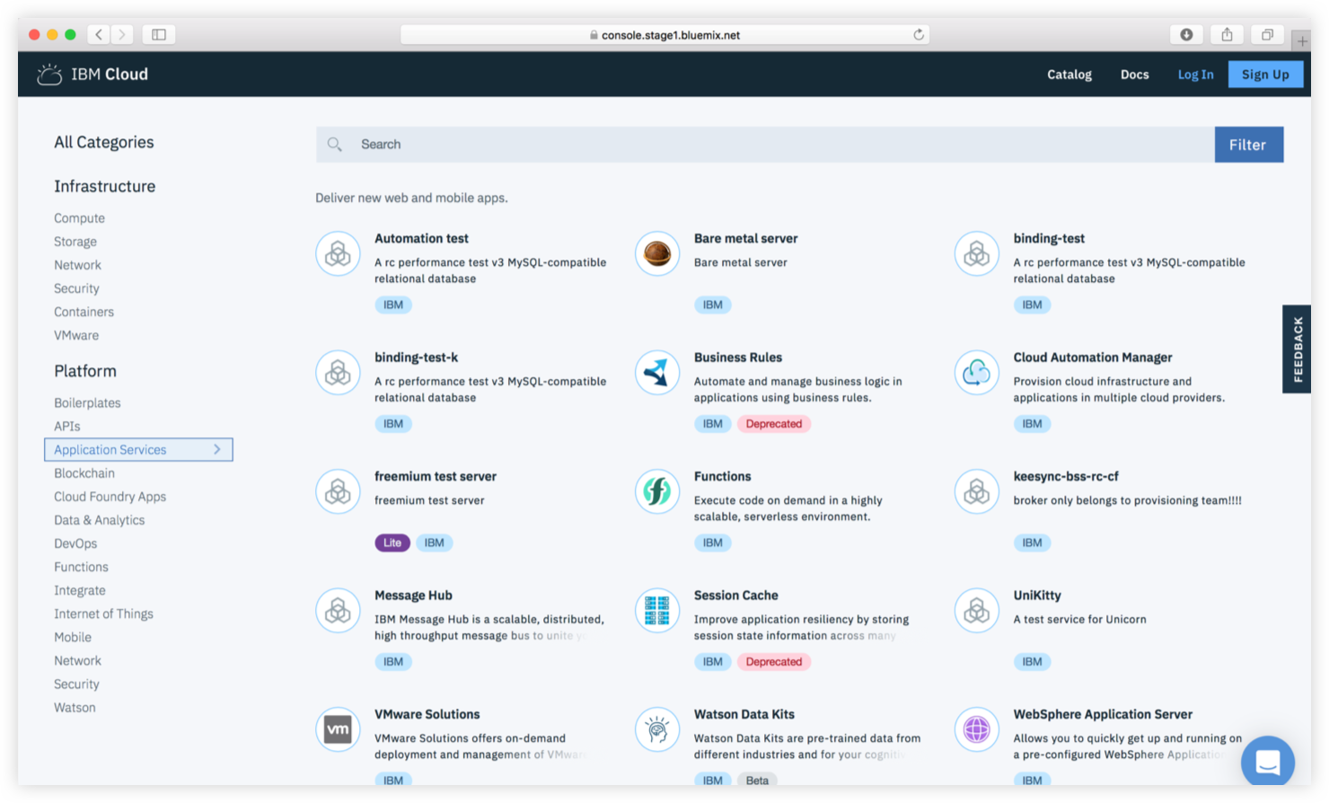 The original IBM Cloud Catalog UI