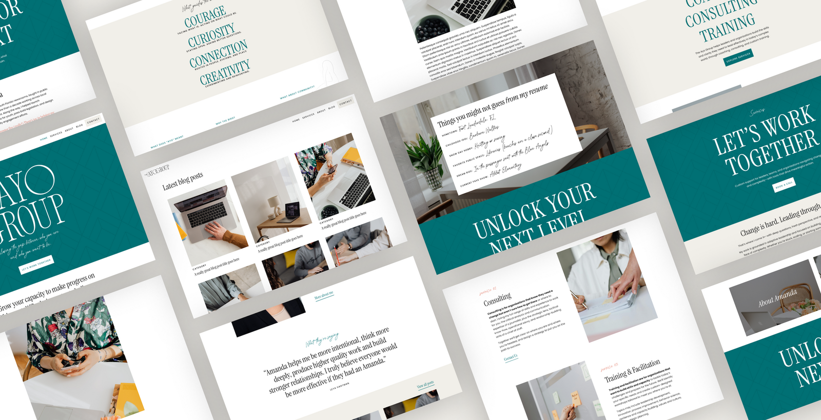 The Ayo Group brand tag screens